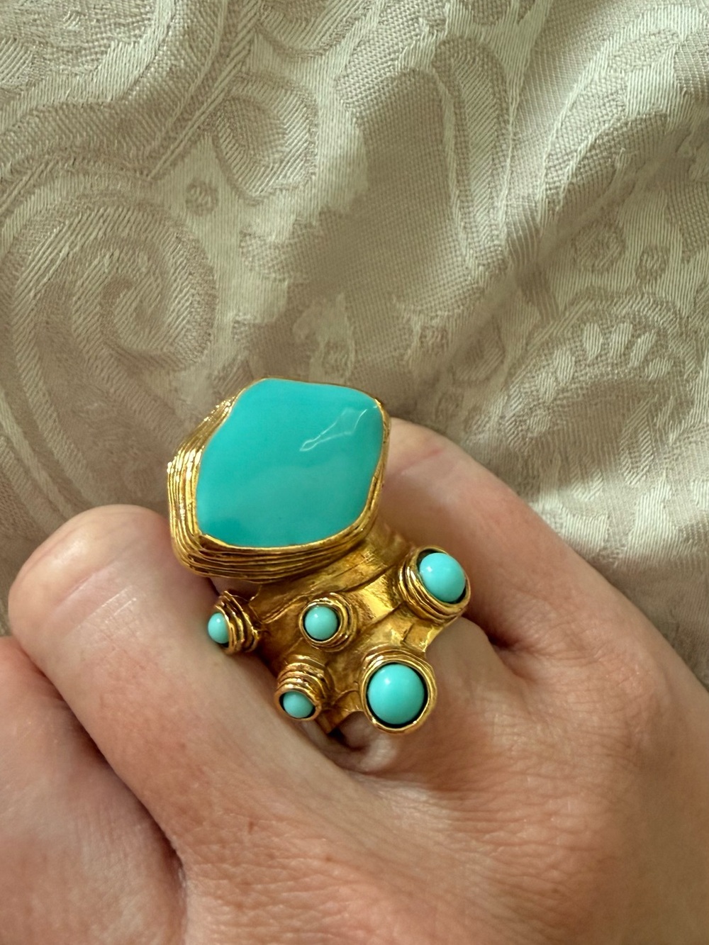 Yves Saint Laurent Gold and Turquoise Statement Ring